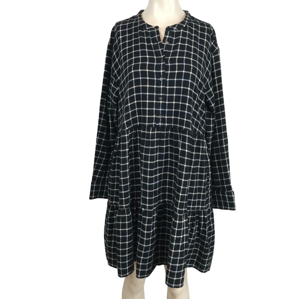 MADEWELL -WOMEN'S LARGE - BLACK LONGâ SLEEVE BUTTON COTTON DRESS W/ POCKETS